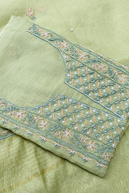 Noor-e-Mulmul Pista Green Chikankari Unstitched Set