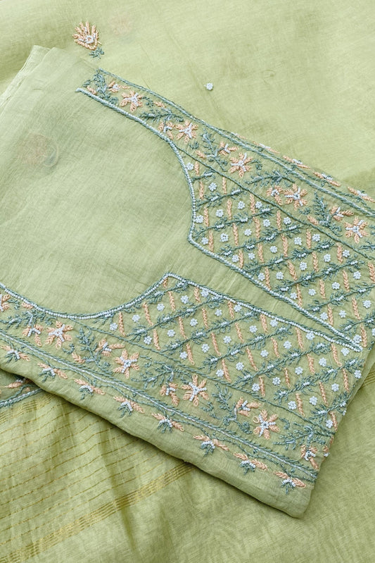 Noor-e-Mulmul Pista Green Chikankari Unstitched Set