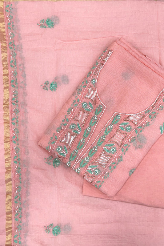 Noor-e-mulmul Peach Unstitched Chikankari Set
