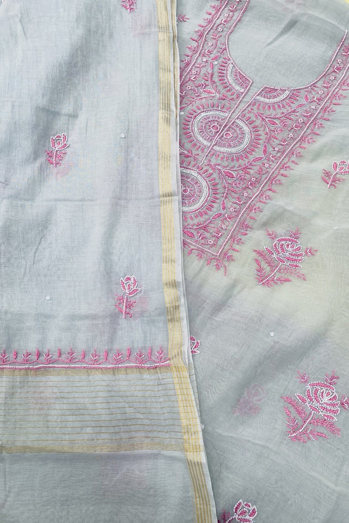 Noor-e-mulmul Unstitched Chikankari Set - Grey