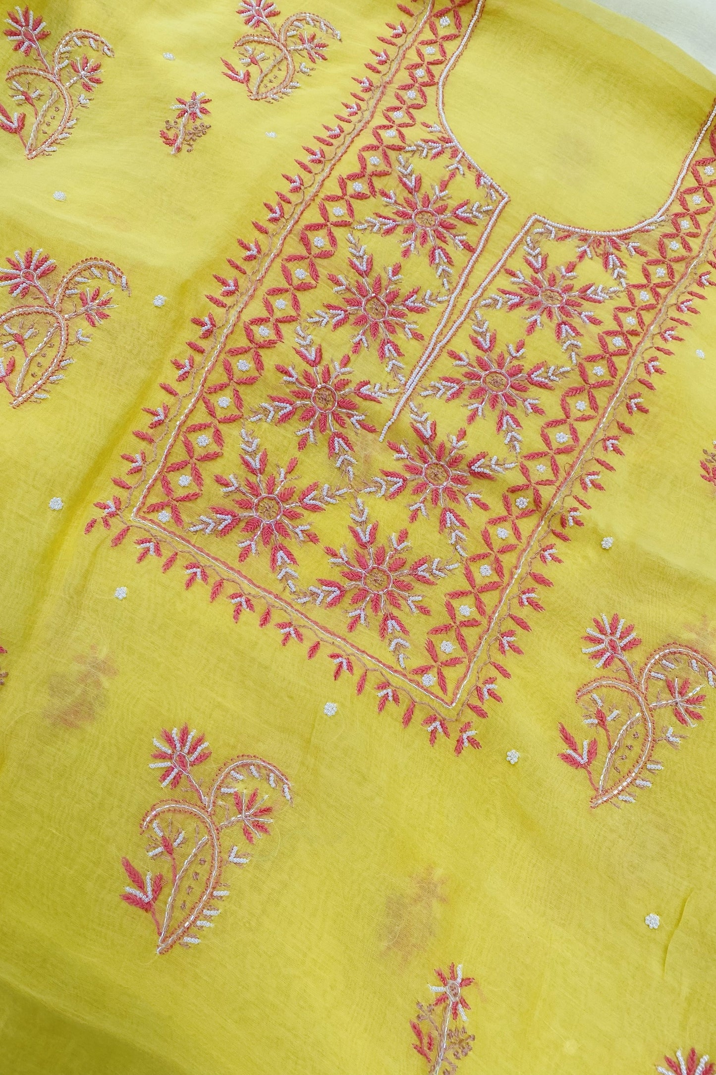 Noor-e-mulmul Unstitched Chikankari Set - Yellow