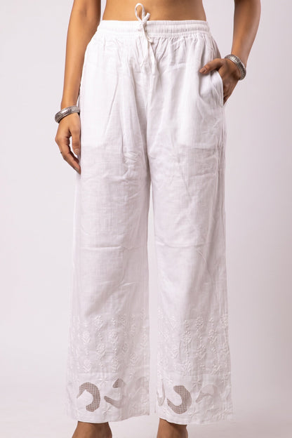 Off-White Cotton Linen Chikankari Palazzo