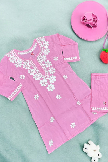 Pink chikankari reyon kidswear dress