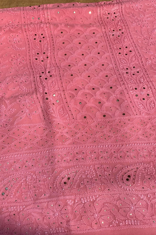  Pink Chikankari & Mukaish Unstitched Suit