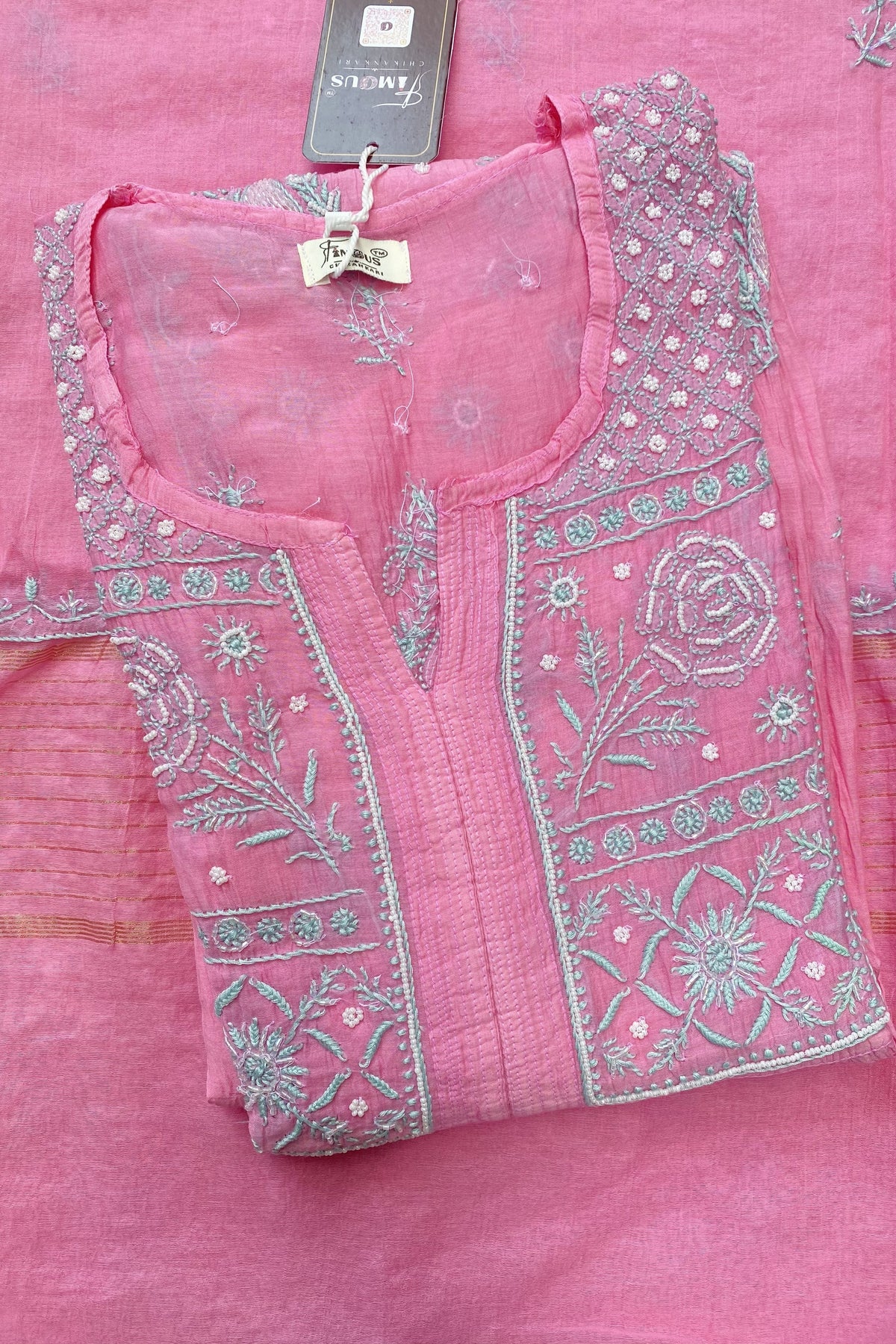 Rahat Mul Chikankari Semi-Stitched Gown With Dupatta