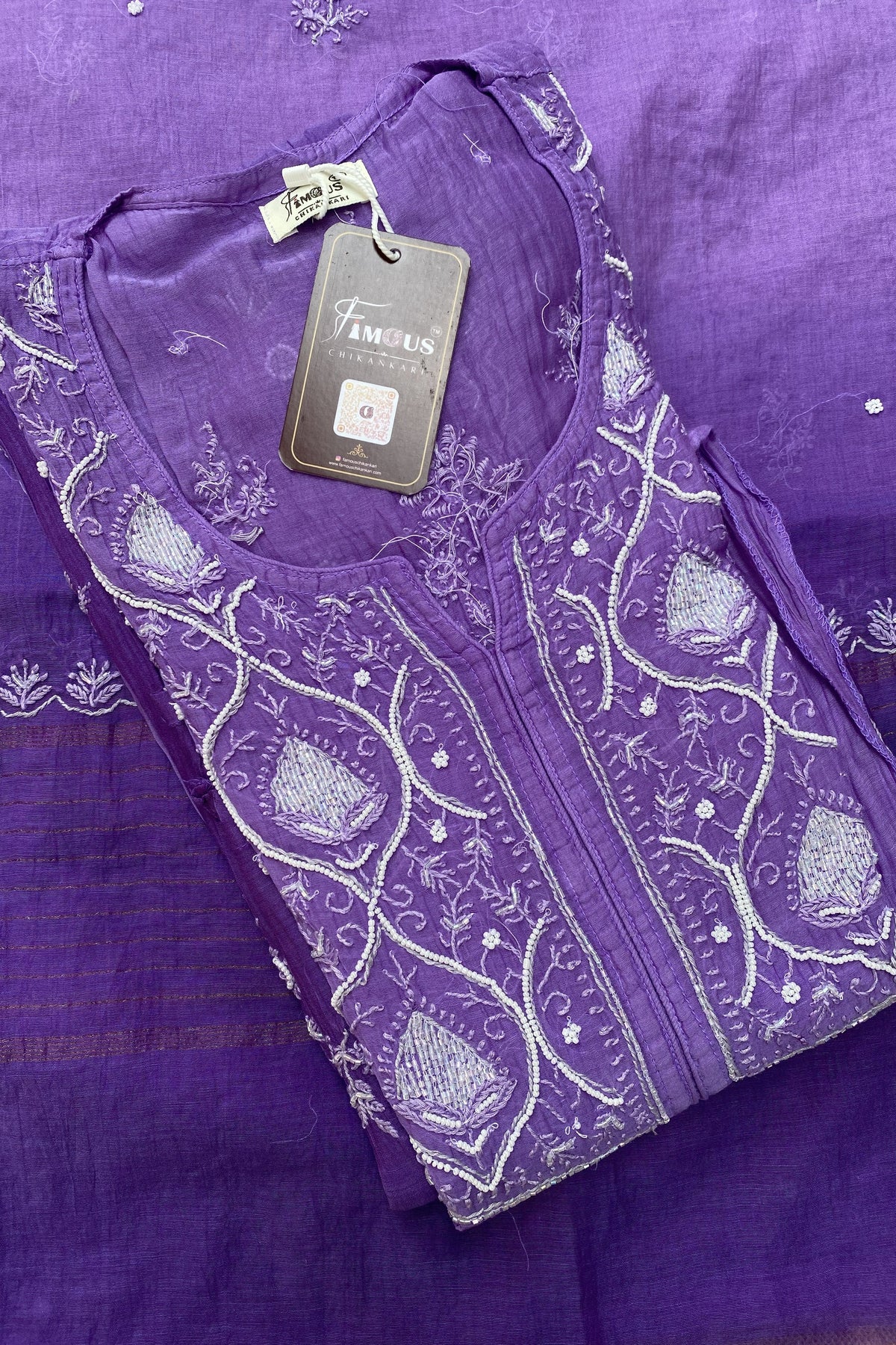 Rahat Purple Ombre Chikankari Semi-Stitched Gown with Dupatta
