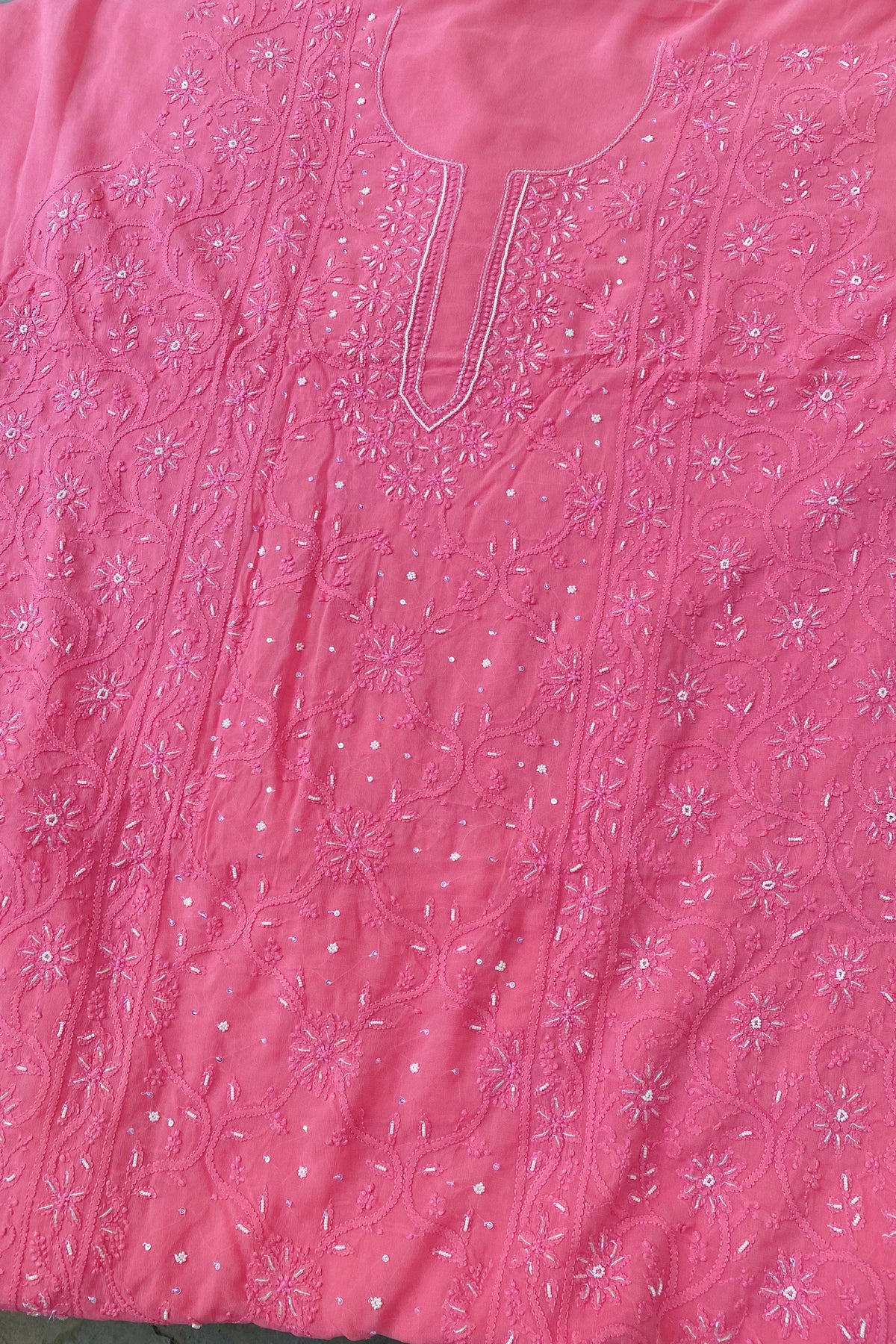 Rangrez Noor| Hot Pink Chikankari Unstitched Suit with Pearl Addons