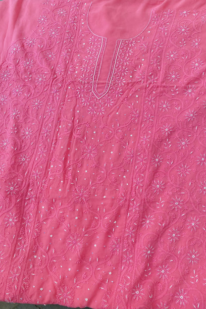 Rangrez Noor| Hot Pink Chikankari Unstitched Suit with Pearl Addons