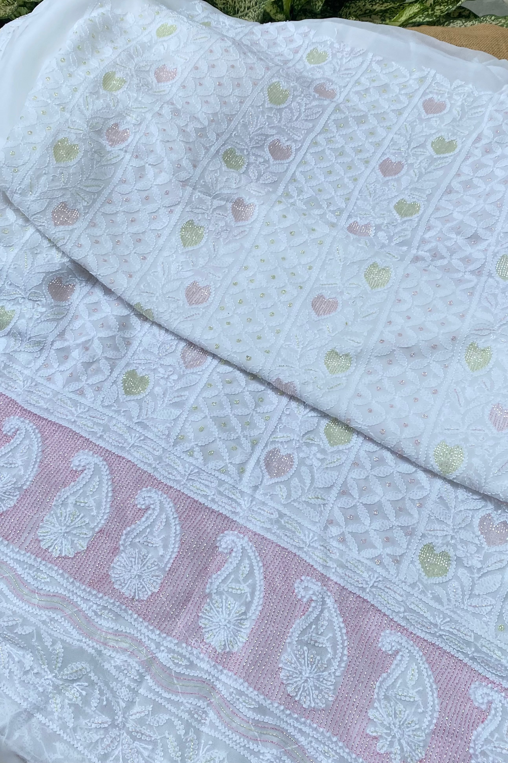 Rangrez Noor| White Chikankari Unstitched Suit with Multicolour Addons - Famous Chikankari