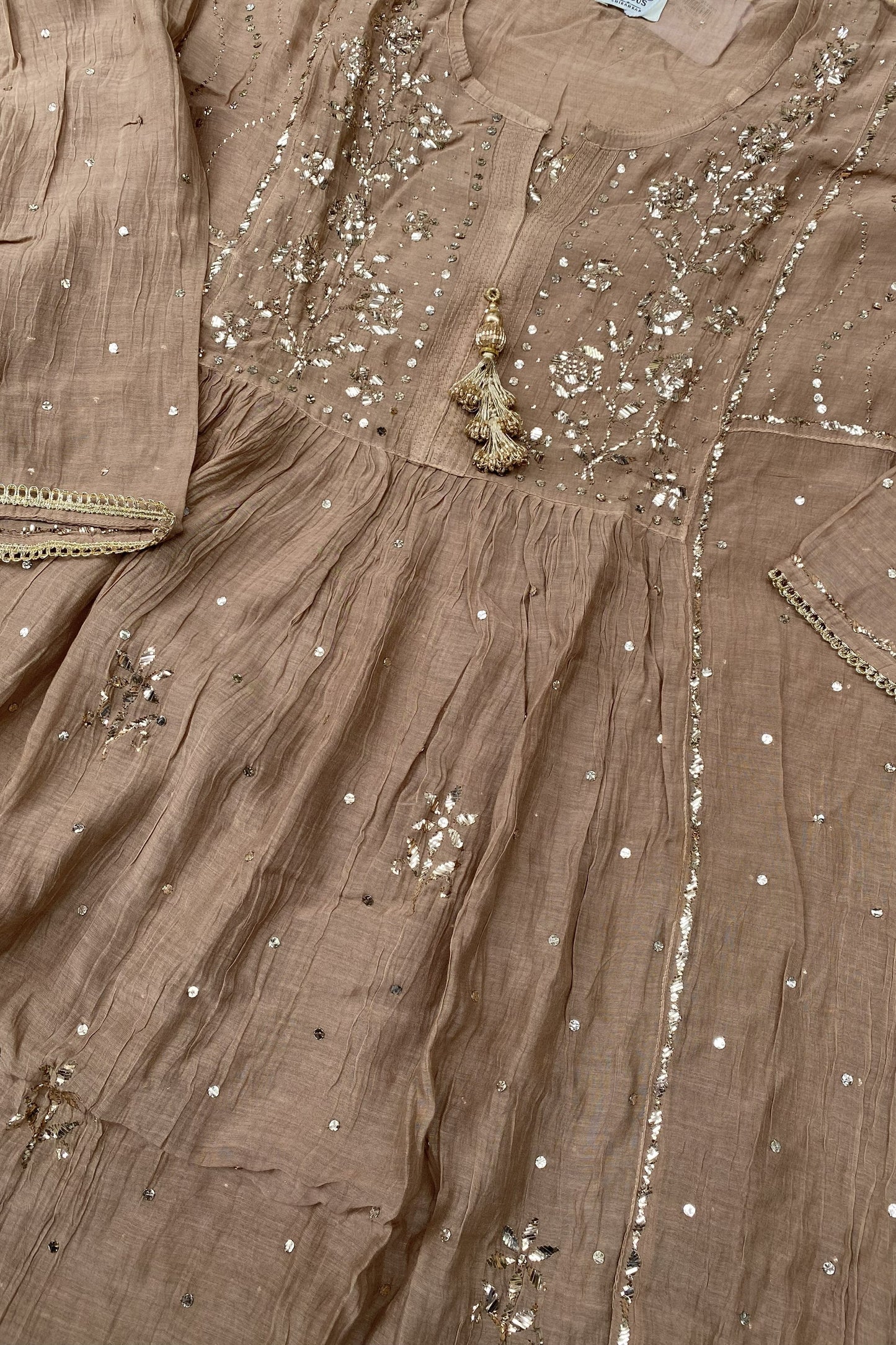 Roohani Semi Stitched Pitta Work Gown Dupatta Set - Chocholate Brown