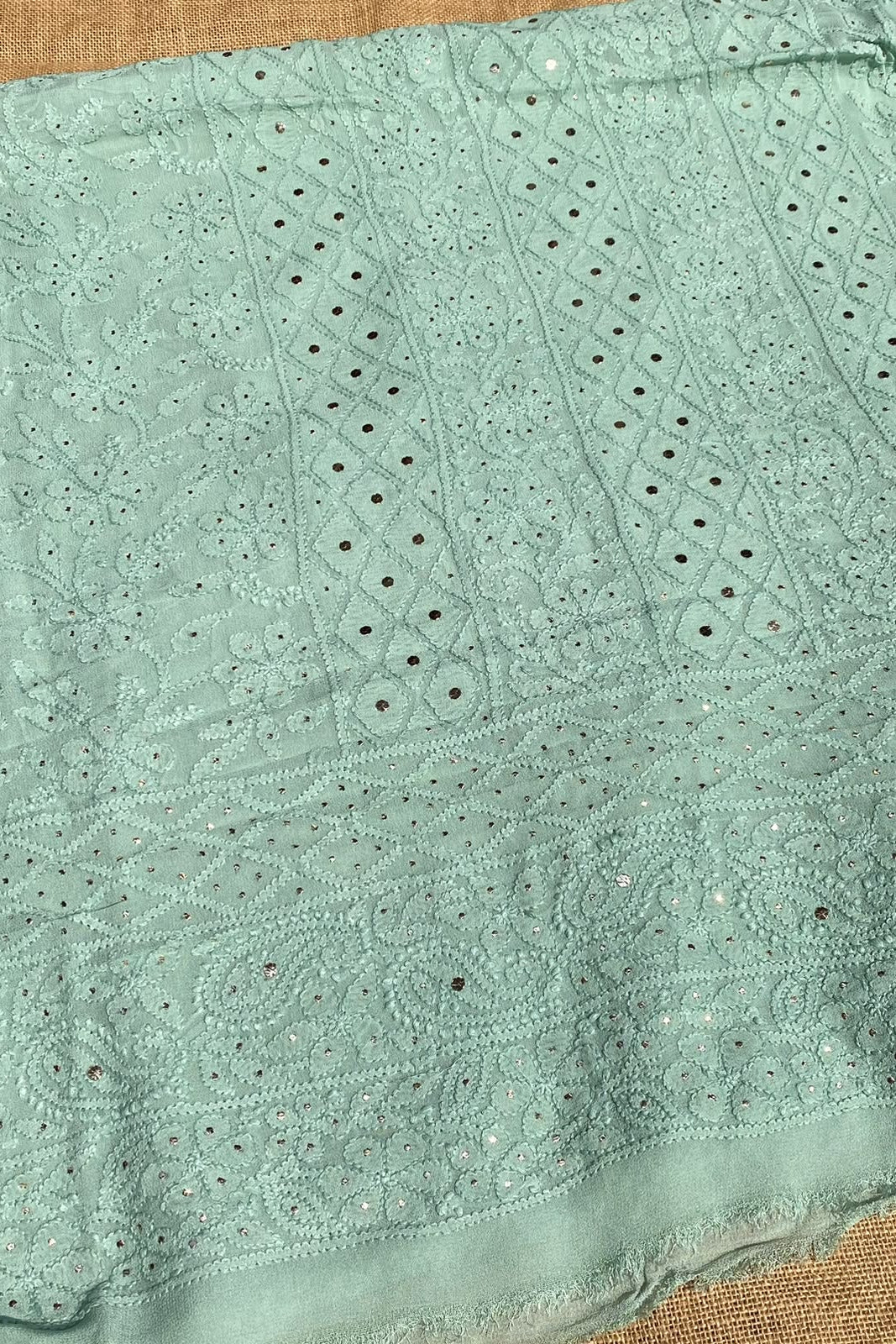 Roshan Mint Green Chikankari & Mukaish Unstitched Suit