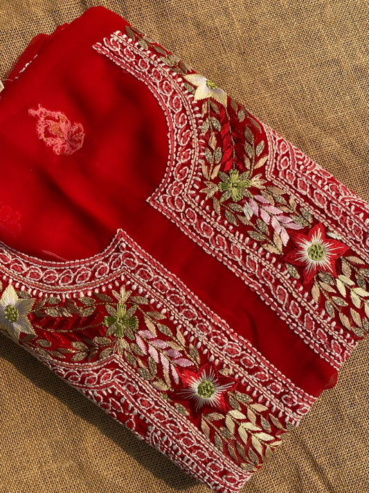 Beautiful Red Chikankari Unstiched Dress
