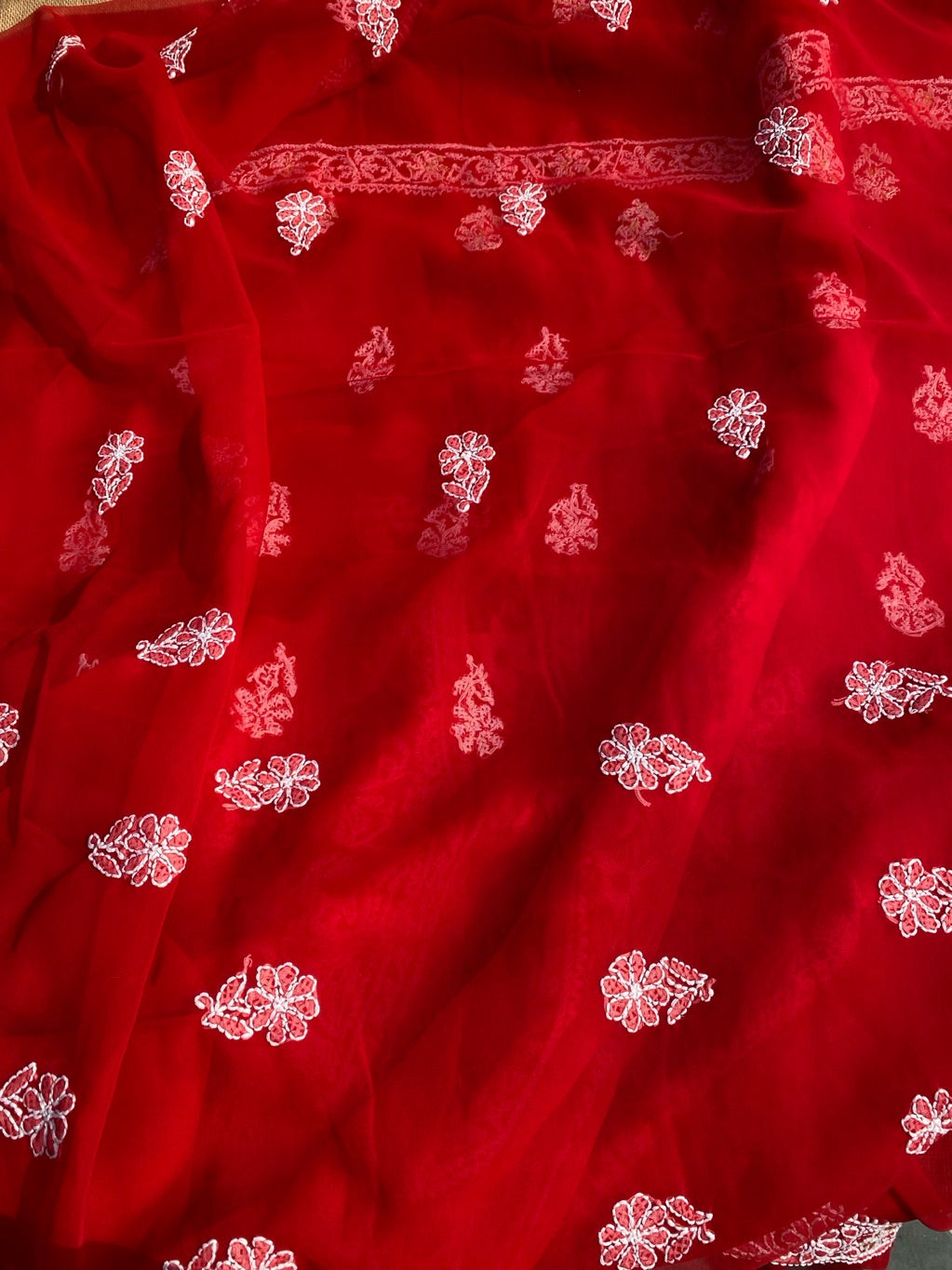 Beautiful Red Chikankari Unstiched Dress