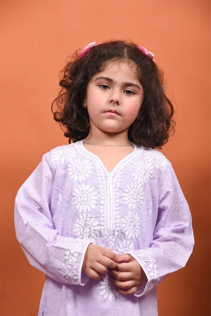 Purple Chikankari Kids Kurti Plazo Sets - Famous Chikankari