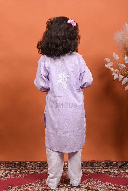 Purple Chikankari Kids Kurti Plazo Sets - Famous Chikankari