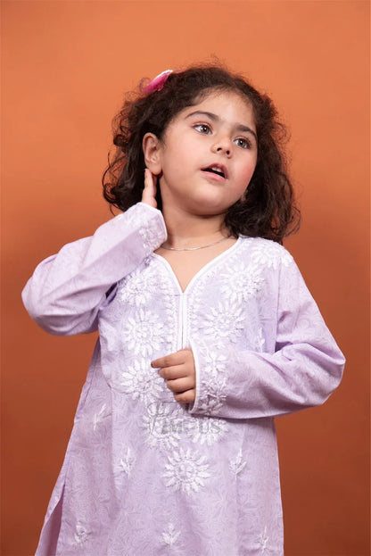 Purple Chikankari Kids Kurti Plazo Sets - Famous Chikankari