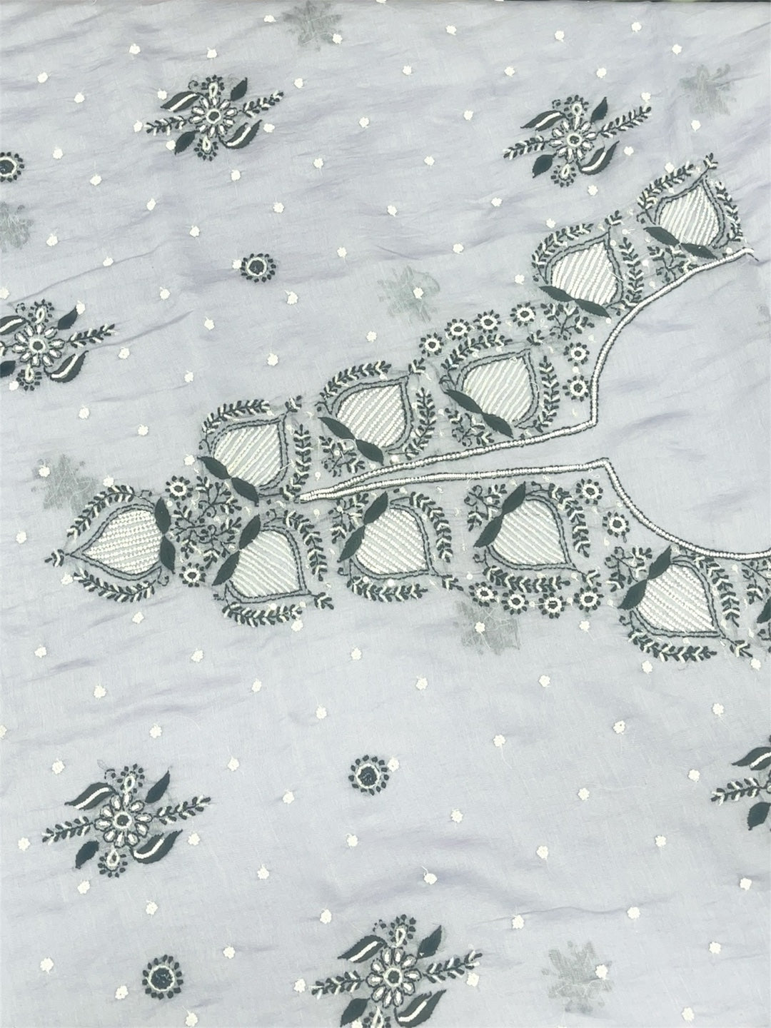 Grey Chikankari Unstiched Dress In Mul Chanderi