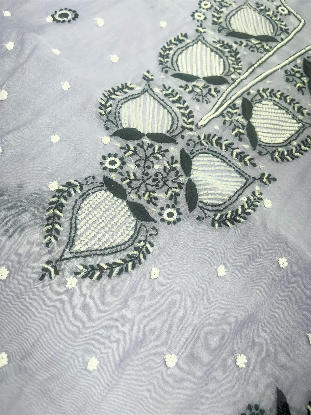 Grey Chikankari Unstiched Dress In Mul Chanderi