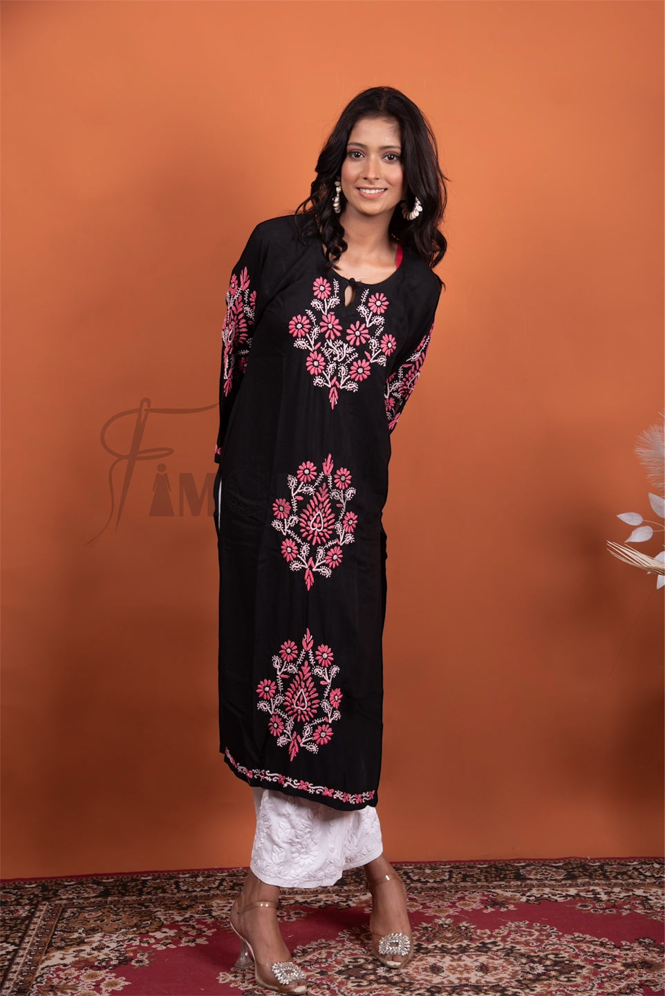 Nargis Chikankari Black Multy Embroidered Long Kurti