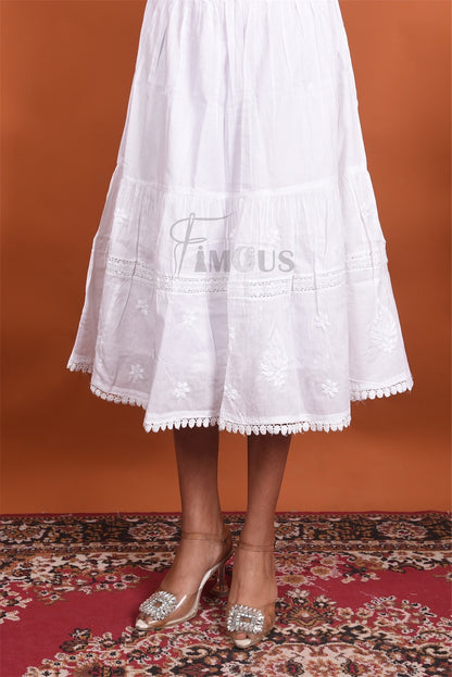 Chikankari Short Skirt In Mulmul Cotton - Famous Chikankari