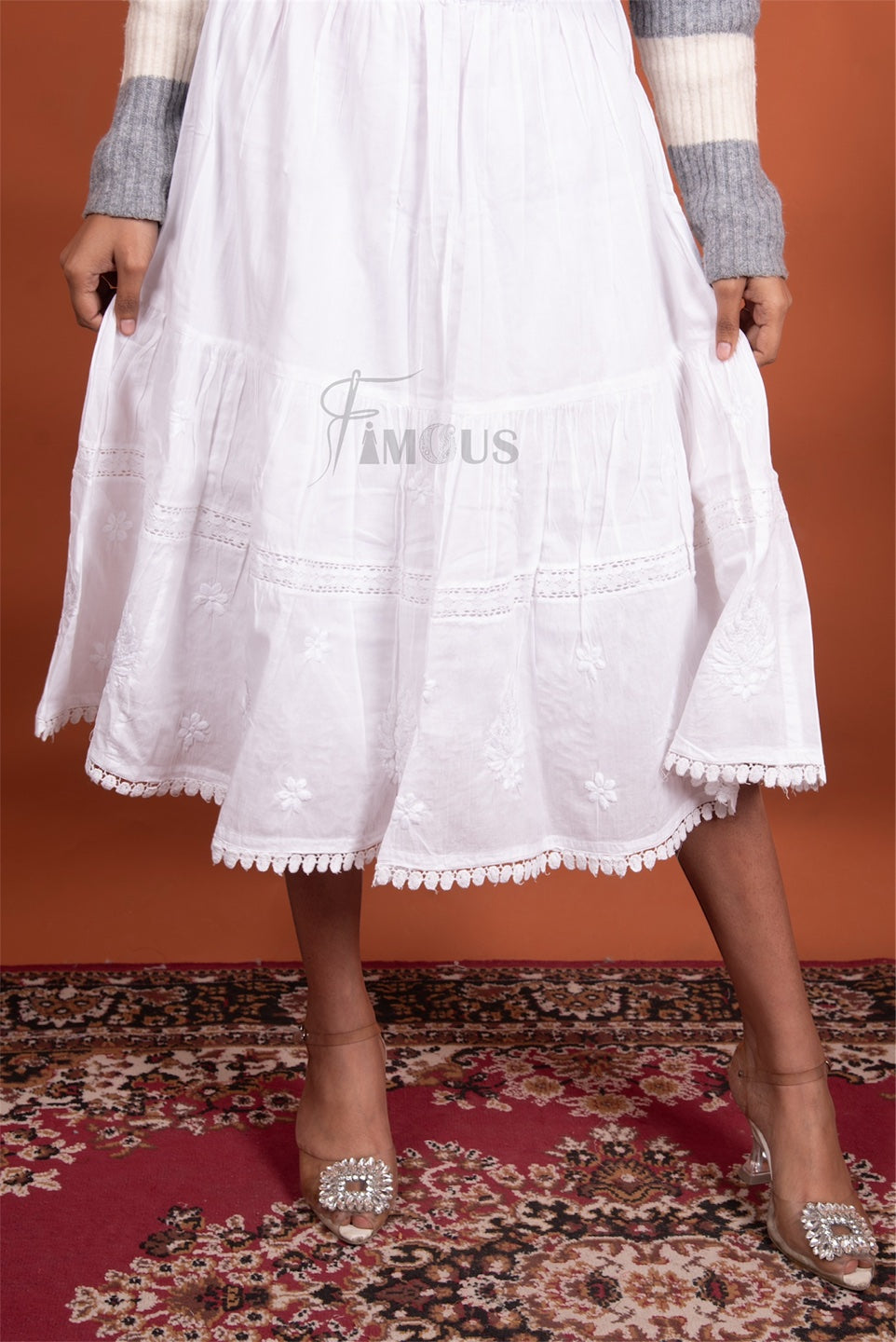 Chikankari Short Skirt In Mulmul Cotton
