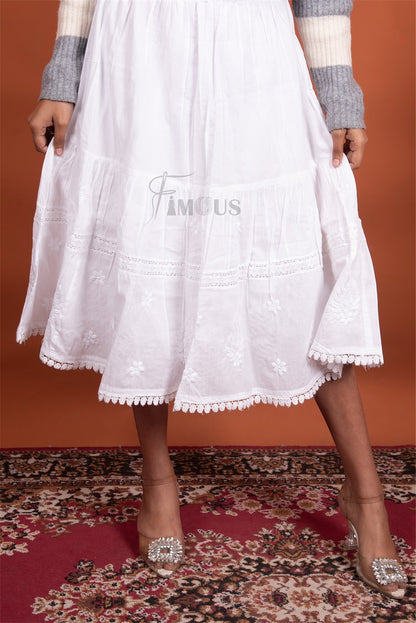 Chikankari Short Skirt In Mulmul Cotton - Famous Chikankari