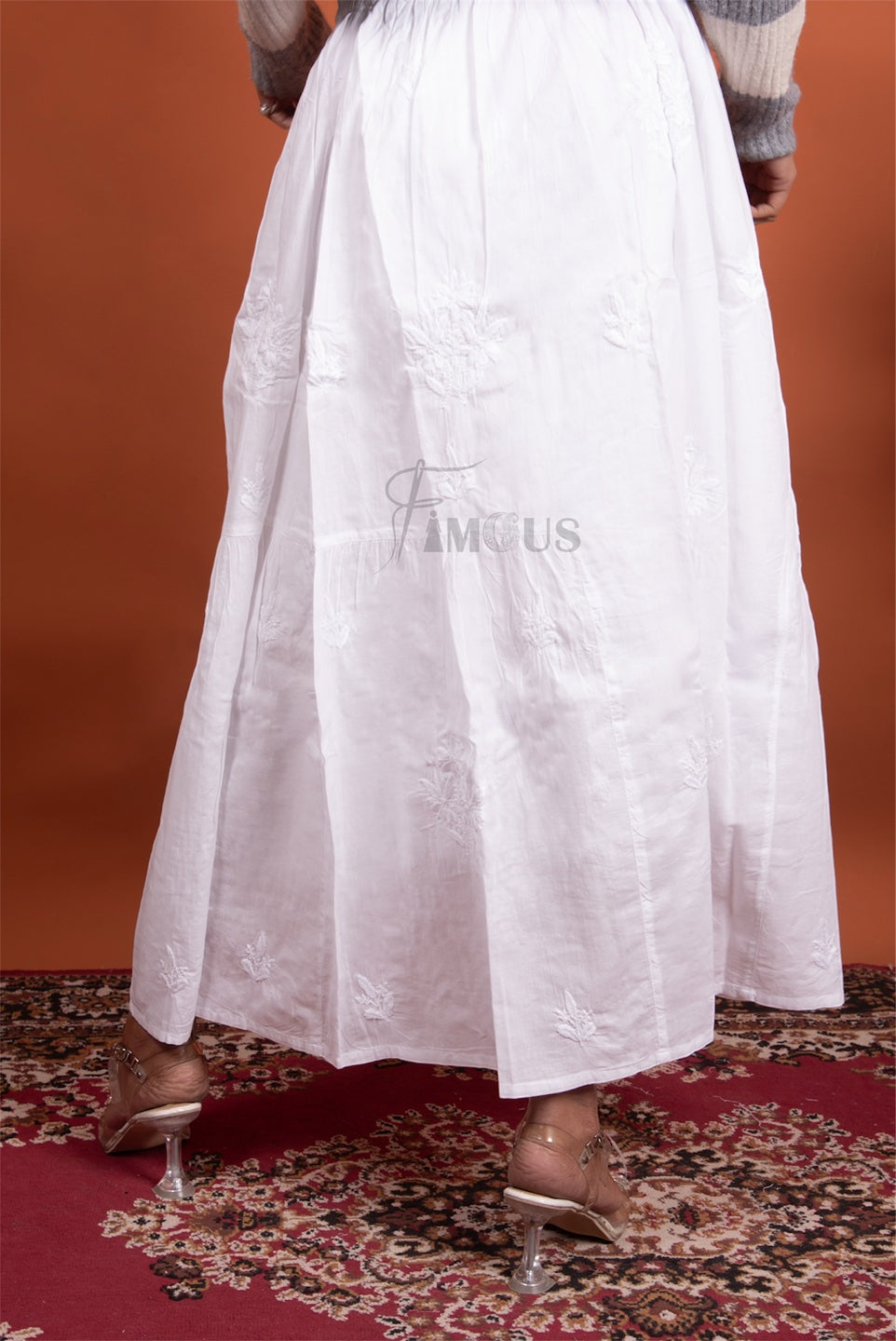 Chikankari Long Skirt In Mulmul Cotton