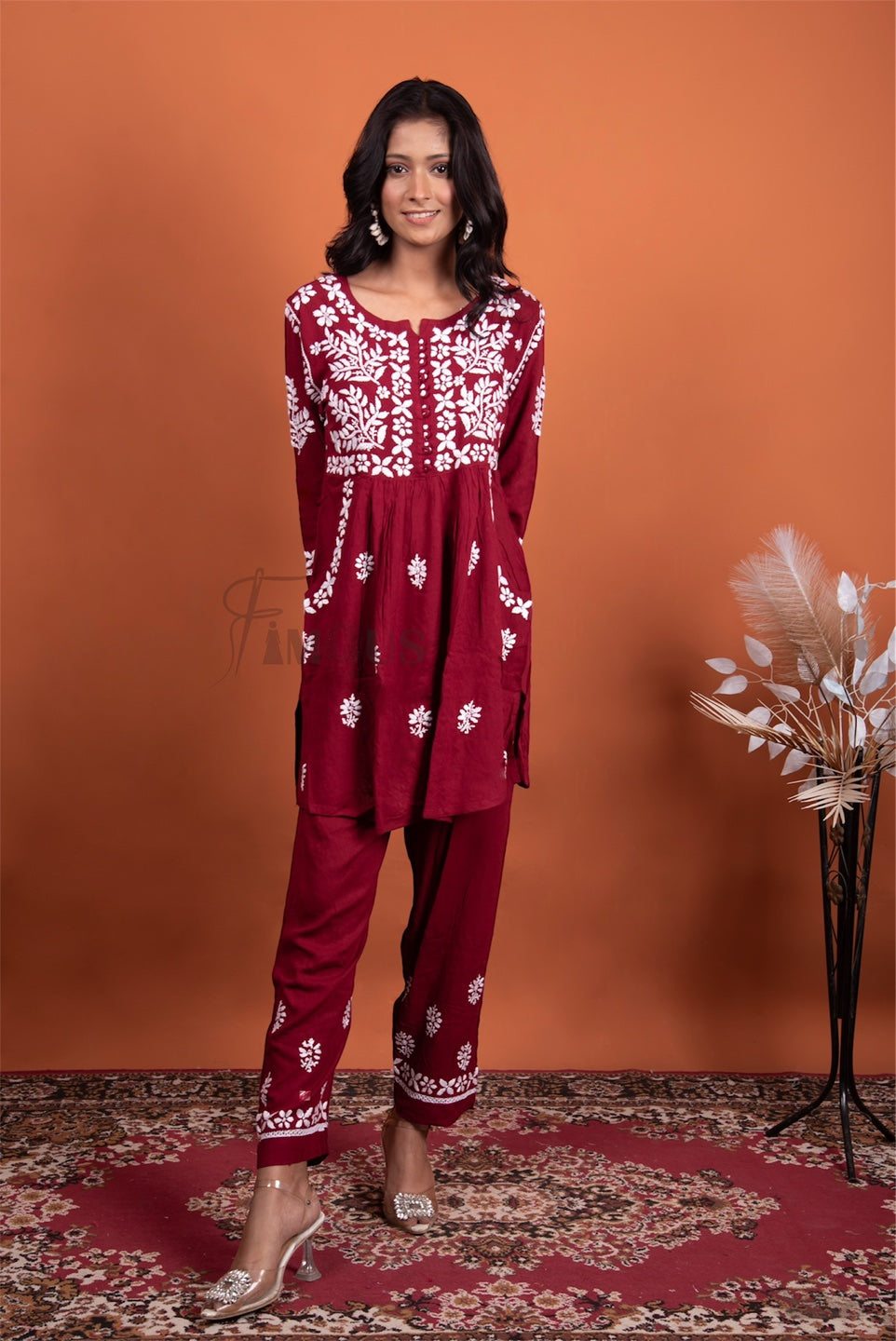 Maroon Chikankari Pocket Style Coord Set
