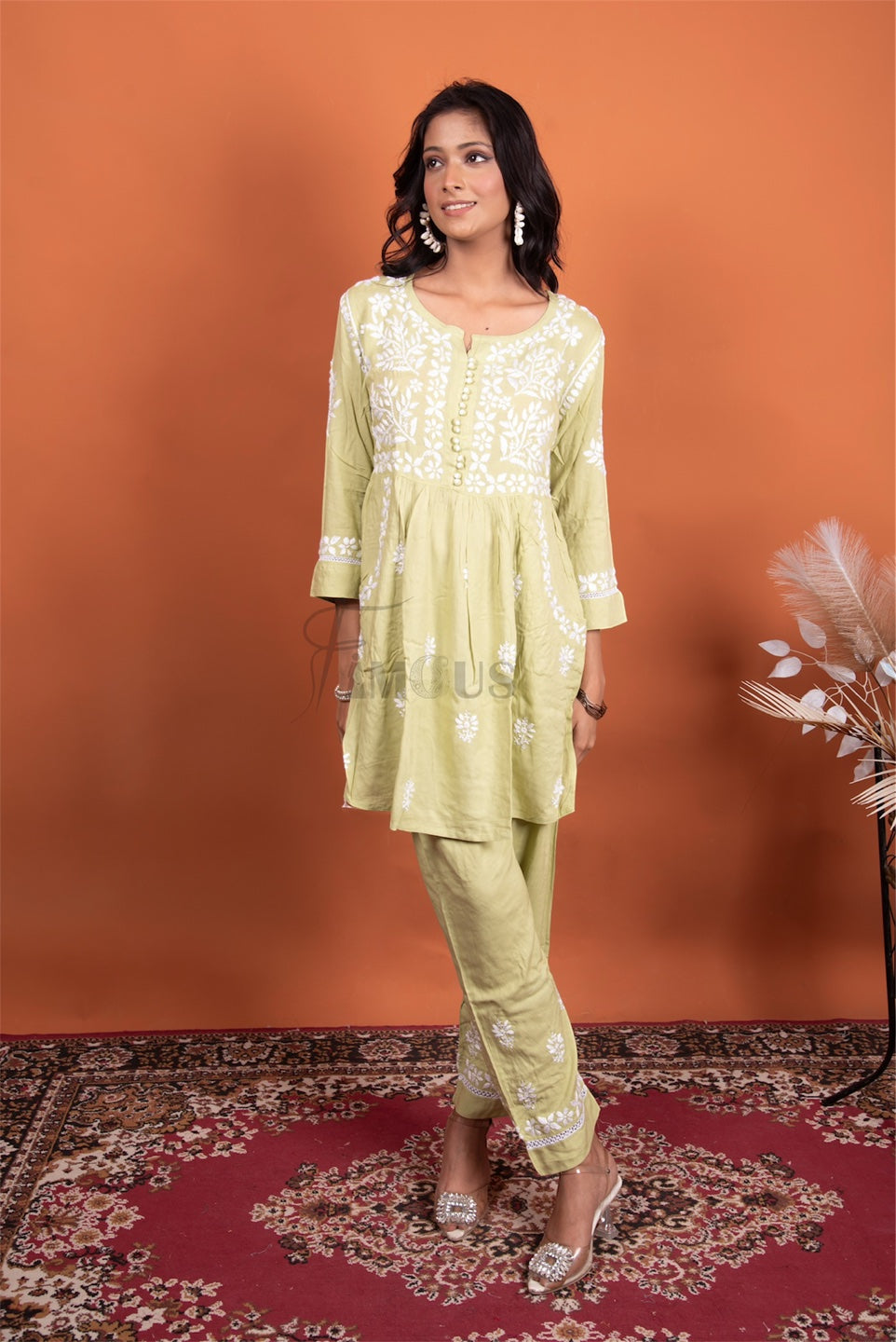 Green Chikankari Pocket Style Coord Set