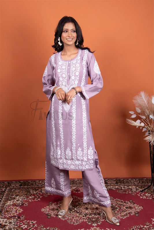 Lavender Chikankari Kurta Plazo Set - Famous Chikankari