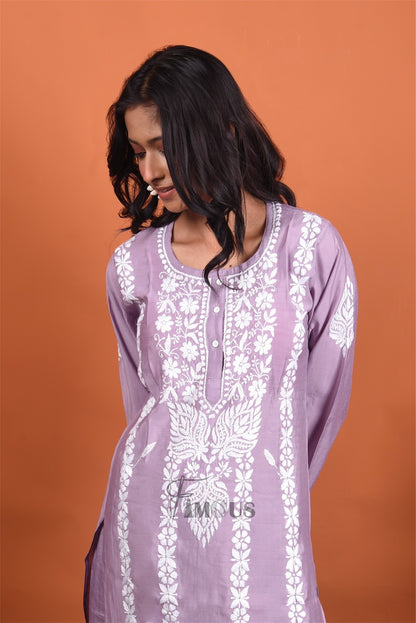 Lavender Chikankari Kurta Plazo Set - Famous Chikankari