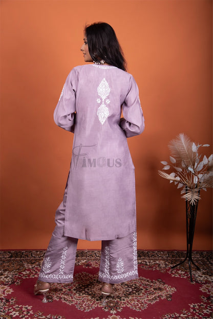 Lavender Chikankari Kurta Plazo Set - Famous Chikankari