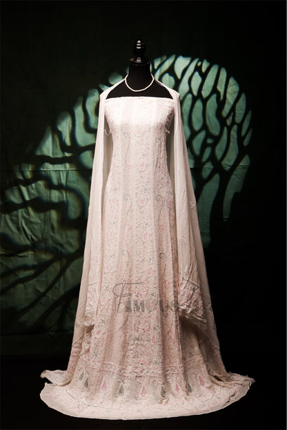 Premium Chikankari Anarkali And Dupatta Set - Famous Chikankari