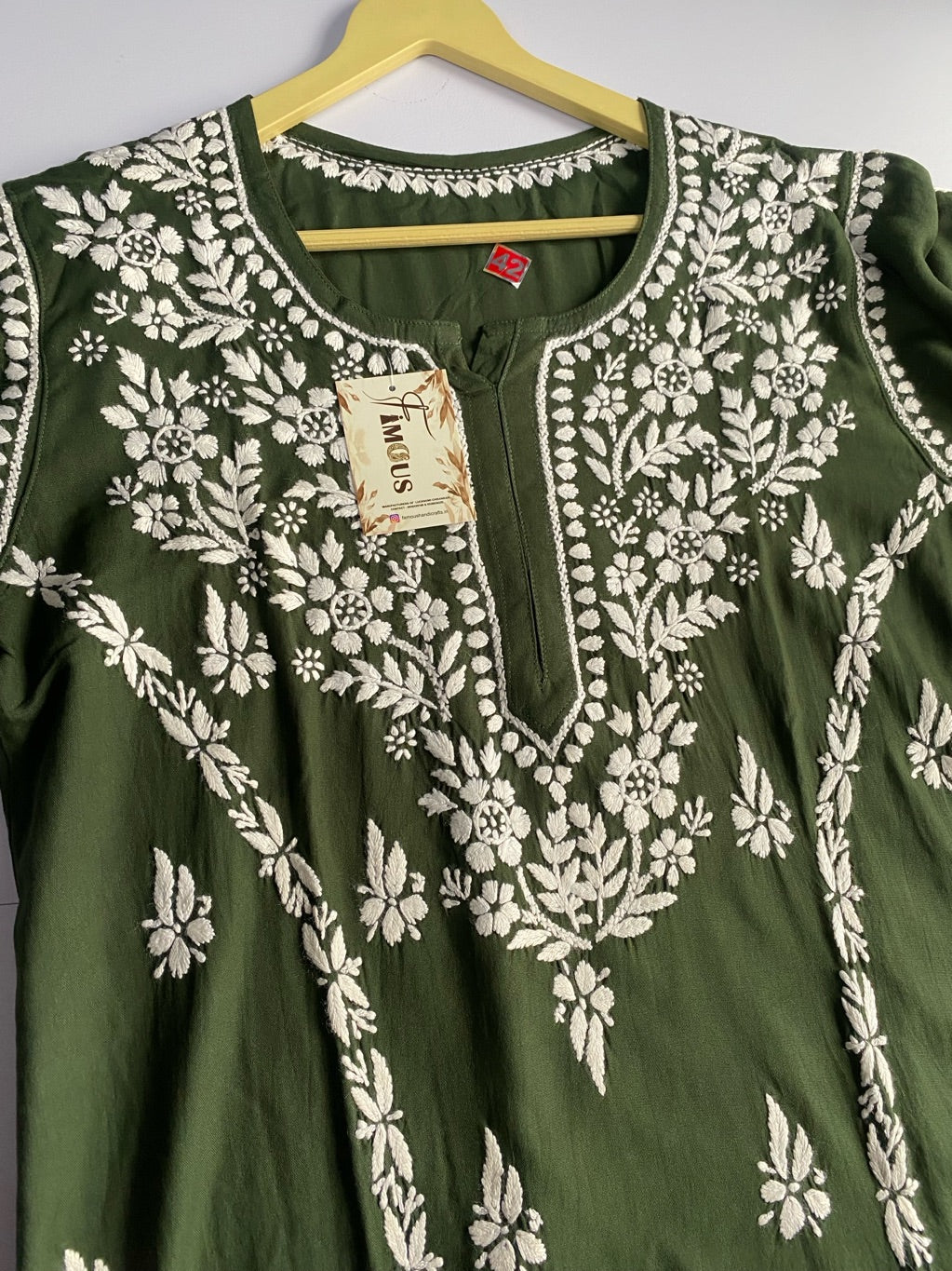 Bottle Green Chikankari Kali Style Long Kurti
