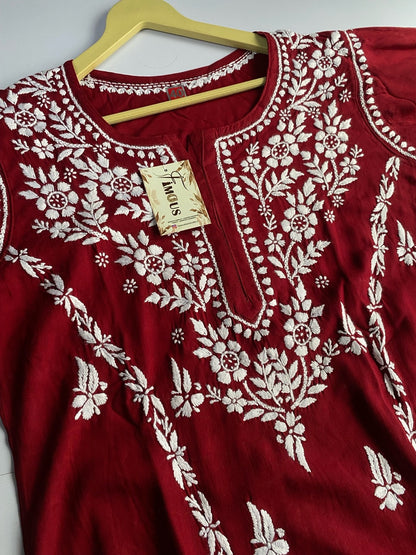 Maroon Chikankari Kali Style Long Kurti