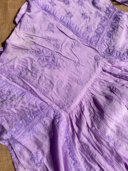 Lilac Elegant Chikankari Semi-Stitched Gown With Dupatta - Famous Chikankari