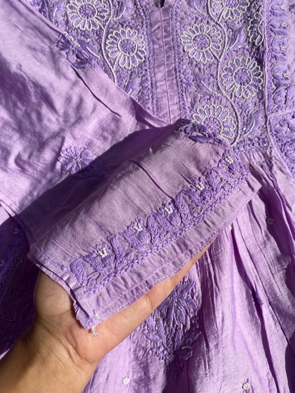 Lilac Elegant Chikankari Semi-Stitched Gown With Dupatta