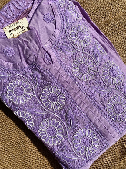 Lilac Elegant Chikankari Semi-Stitched Gown With Dupatta - Famous Chikankari