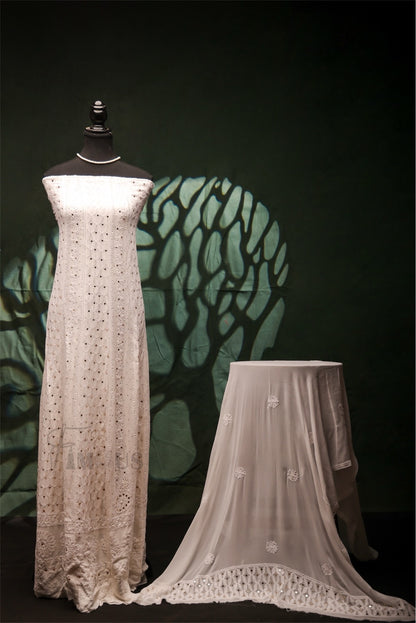 Premium Chikankari With Mukaish Anarkali And Dupatta Set - Famous Chikankari