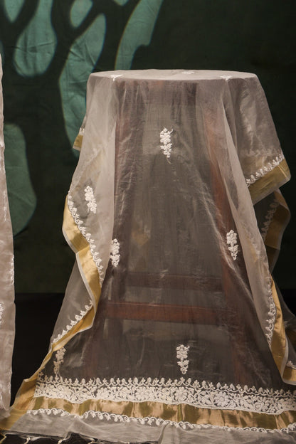Premium Chikankari White Organza Kurta Dupatta Set - Famous Chikankari