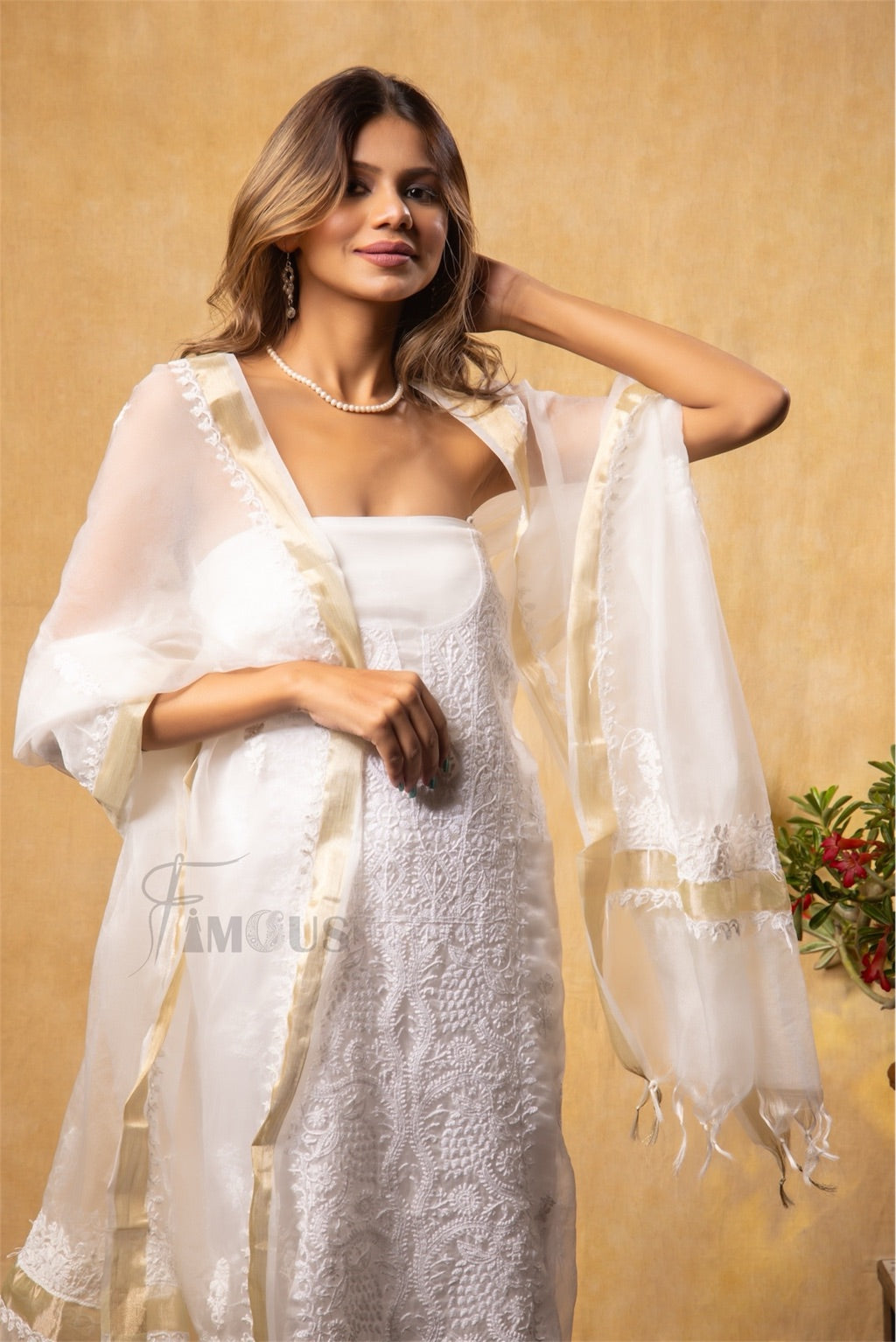 Premium Chikankari White Organza Kurta Dupatta Set