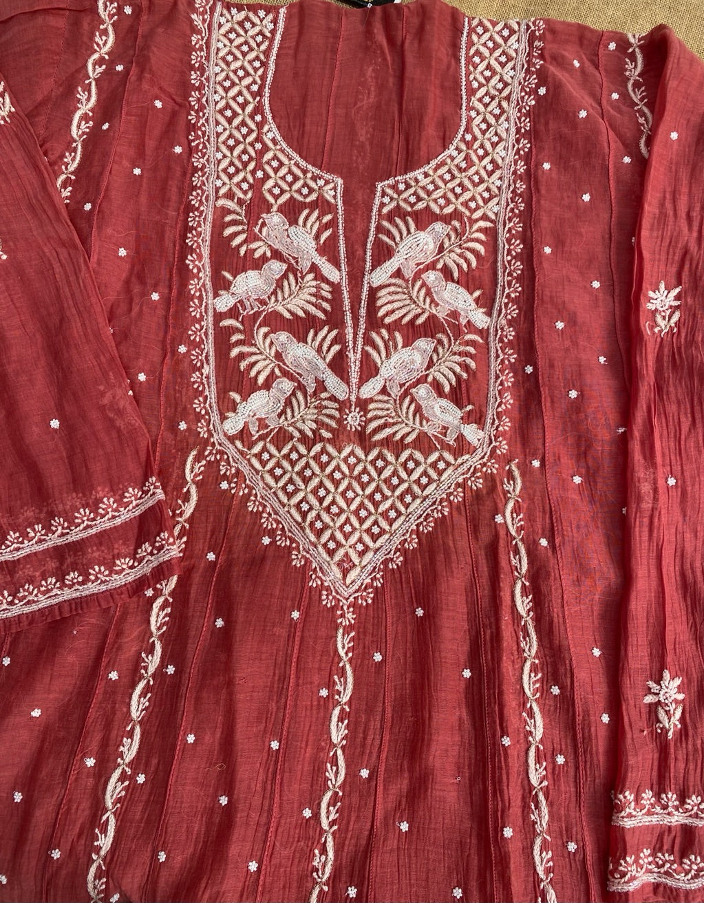 Rust Premium Chikankari Anarkali And Dupatta Set