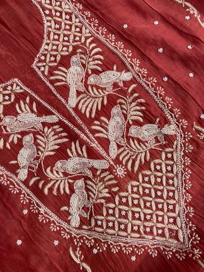 Rust Premium Chikankari Anarkali And Dupatta Set - Famous Chikankari