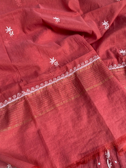 Rust Premium Chikankari Anarkali And Dupatta Set - Famous Chikankari