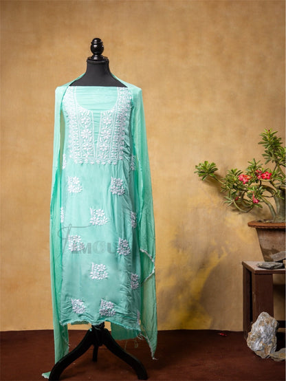 Sea Green Modal Chikankari Unstiched Dress Material - Famous Chikankari