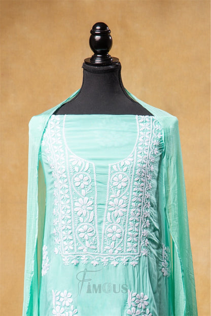 Sea Green Modal Chikankari Unstiched Dress Material - Famous Chikankari