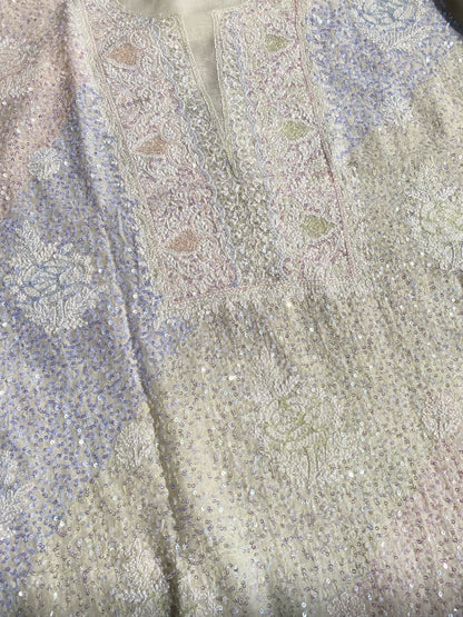 Exquisite Chikankari With Full Sequins Jaal Work Unstiched Dress Material - Famous Chikankari