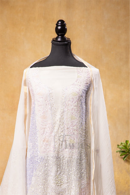 Exquisite Chikankari With Full Sequins Jaal Work Unstiched Dress Material - Famous Chikankari