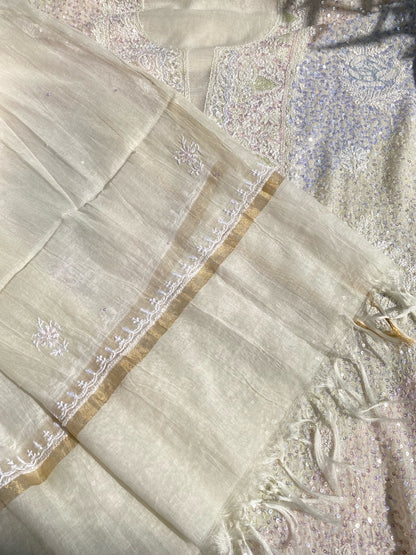 Exquisite Chikankari With Full Sequins Jaal Work Unstiched Dress Material - Famous Chikankari