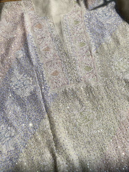 Exquisite Chikankari With Full Sequins Jaal Work Unstiched Dress Material - Famous Chikankari